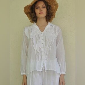 JP And Mattie Sundance Alexie Shirt In White 100% Cotton Whimsical Hippie Size S